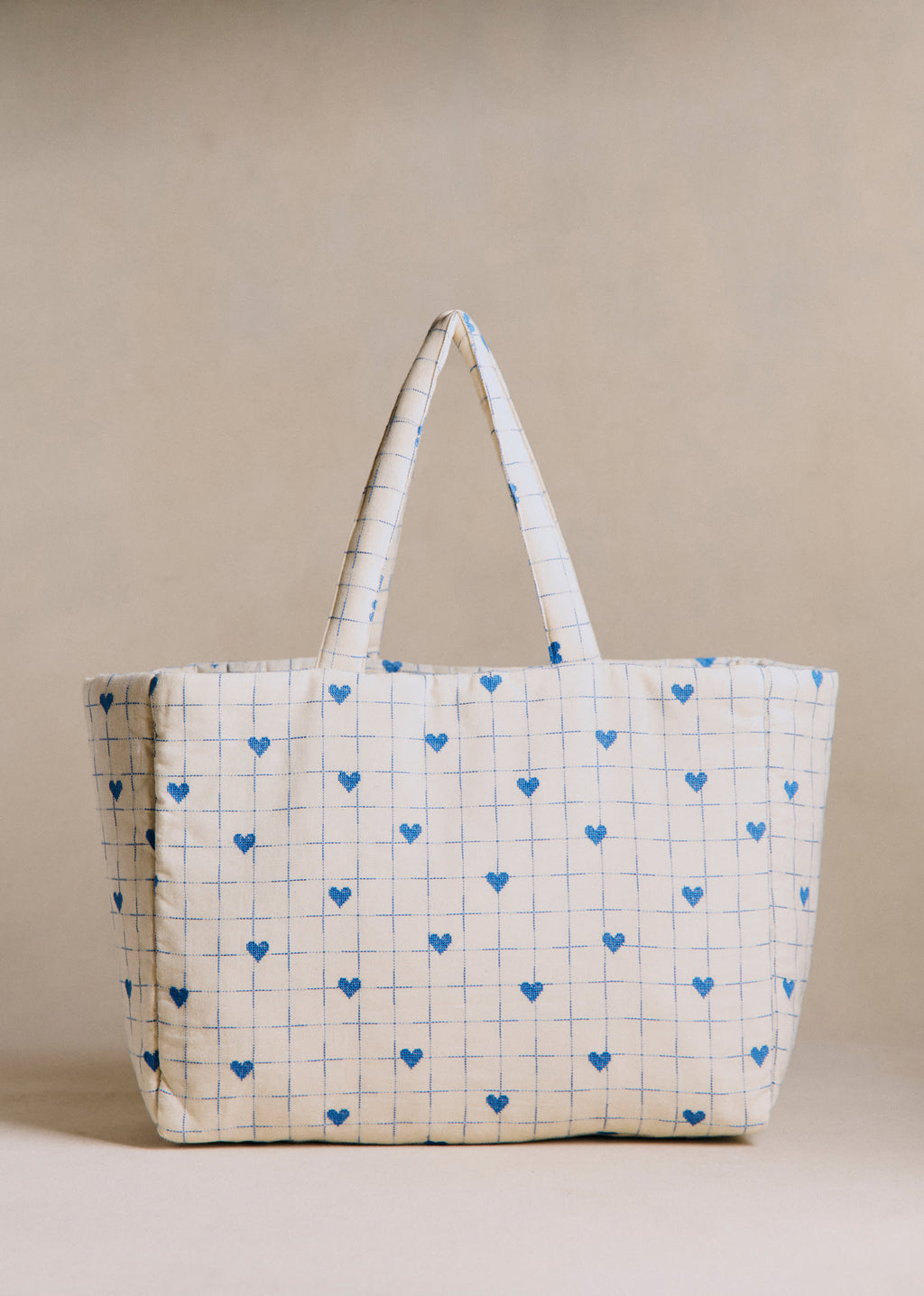 Cabas - Broderie Coeurs Bleu Vintage