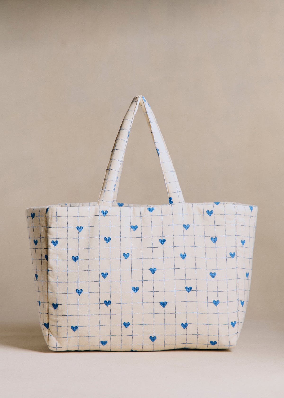 Cabas - Broderie Coeurs Bleu Vintage