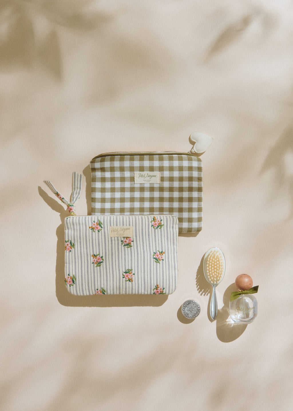Pochette plate - Rayures Broderie Fleurs