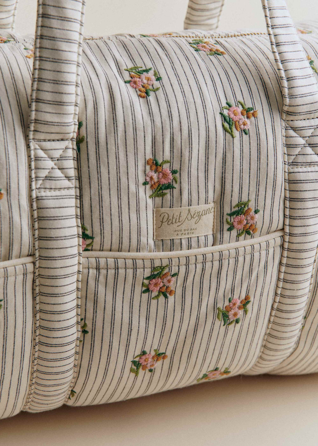 Sac à langer bowling - Rayures Broderie Fleurs