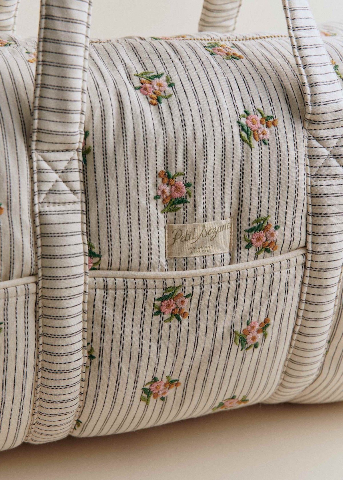 Sac à langer bowling - Rayures Broderie Fleurs