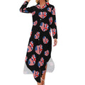 Robe-chemise tendance pour femme avec motif cœur et drapeaux américains et britanniques, boutonnée, manches longues, maxi, robe d'été