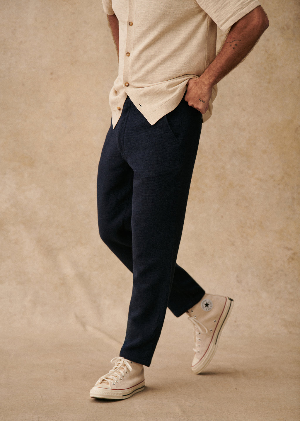 Pantalon Bergame - Marine texturé