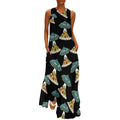 Robe longue maxi maxi sans manches pour femme, col en V, coupe ample, style cocktail, avec poches