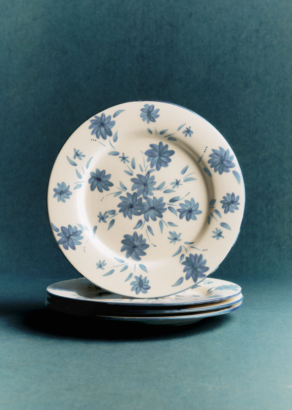 Set de 4 assiettes plates - Fleurs de Jardin - Bleu Vintage