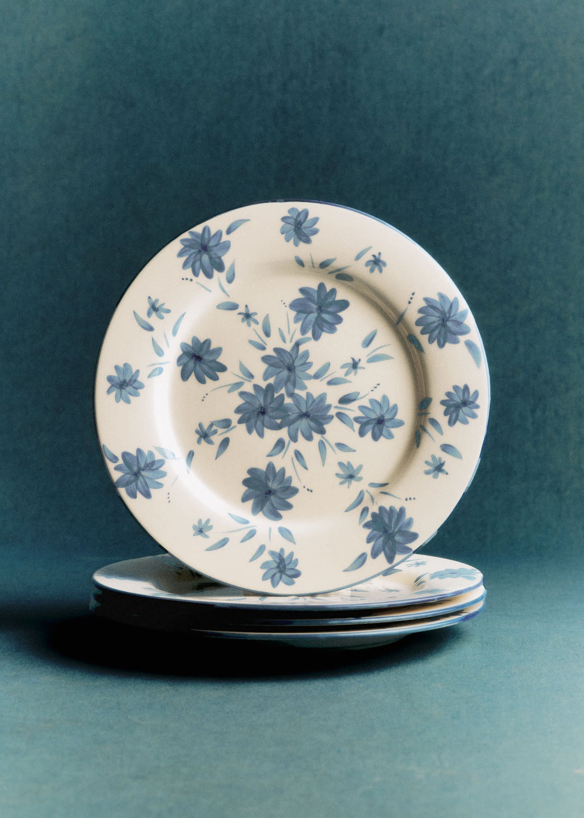 Set de 4 assiettes plates - Fleurs de Jardin - Bleu Vintage