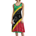 Robe longue maxi sans manches décontractée et amusante pour femme, ornée du drapeau de Saint-Kitts-et-Nevis.