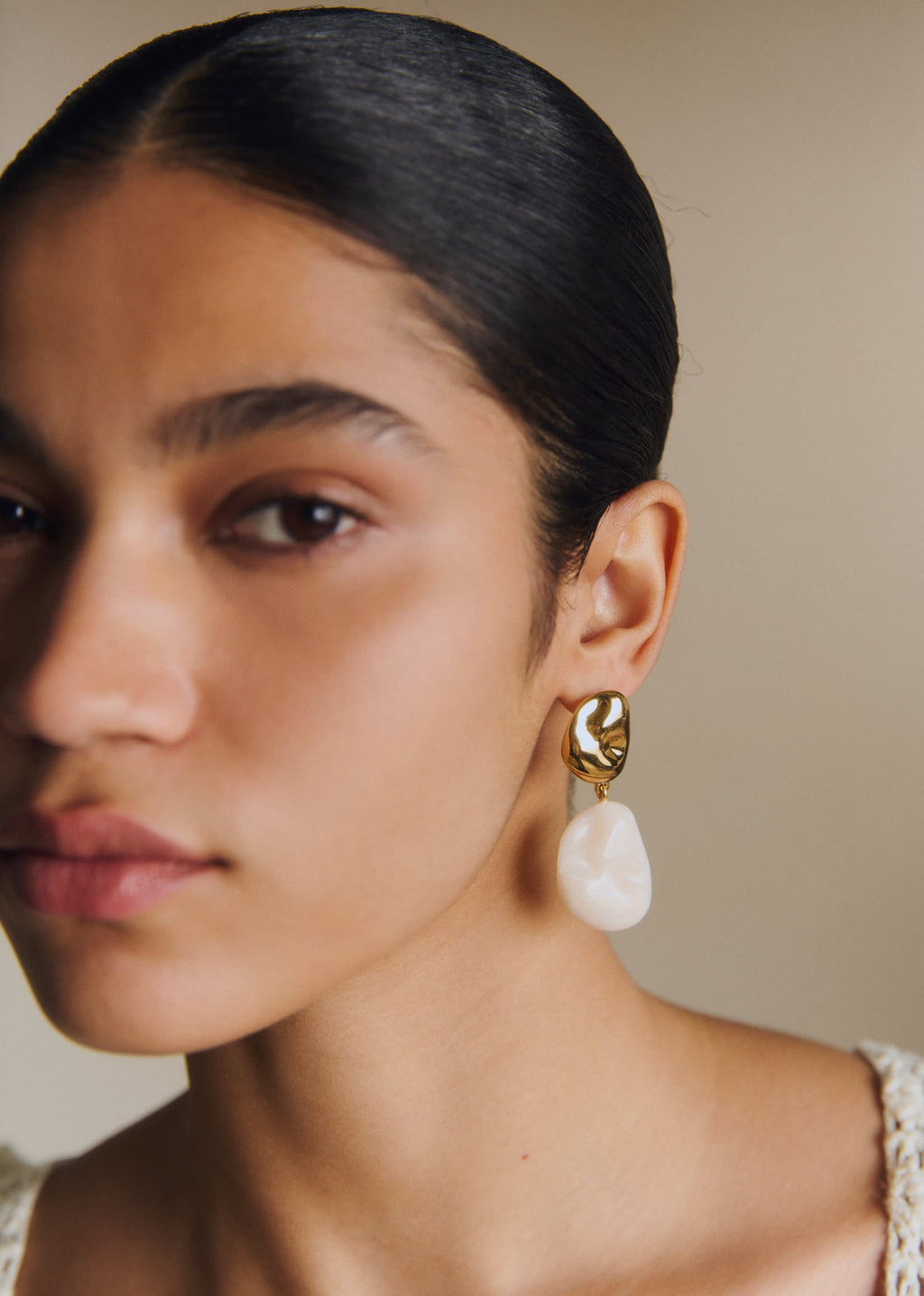 Boucles d'oreilles Solene - Ecru Doré
