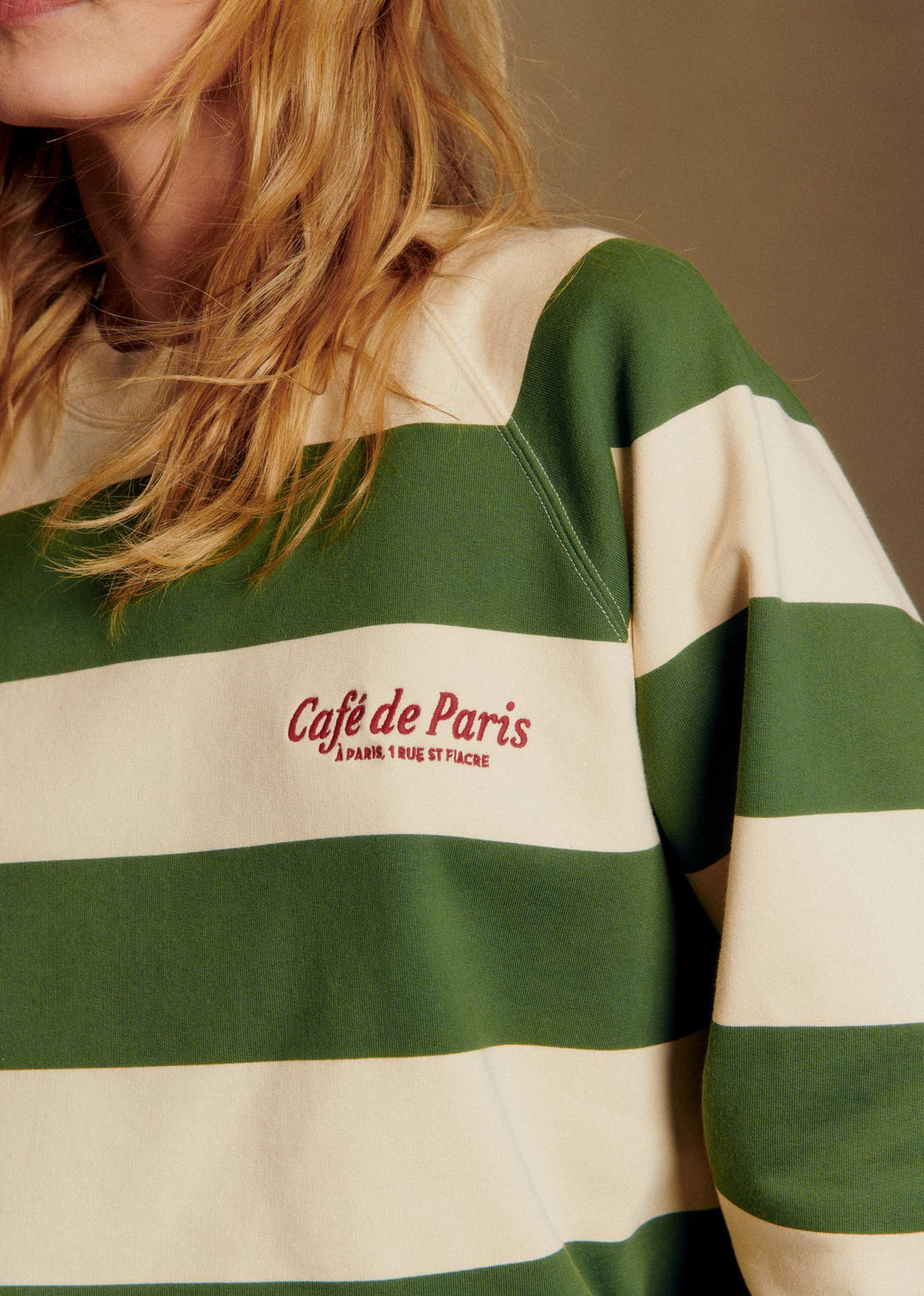 Sweat-Shirt Café De Paris Brodé - Crème / Vert