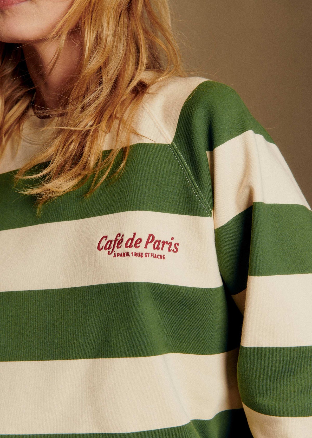 Sweat-Shirt Café De Paris Brodé - Crème / Vert