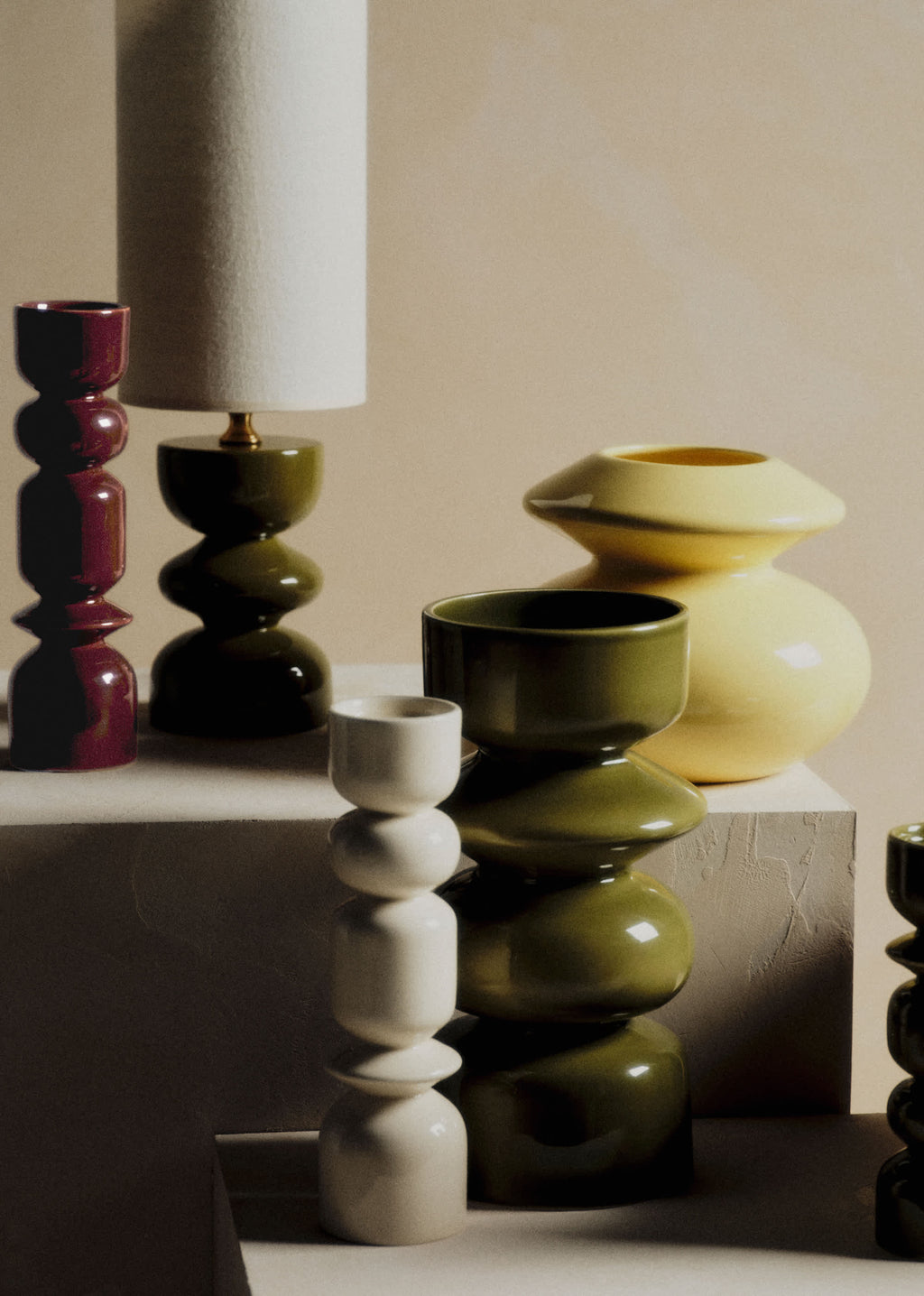 Coffret bougeoirs Romie Objetti - Vert Petit Modèle et Terracotta Grand Modèle