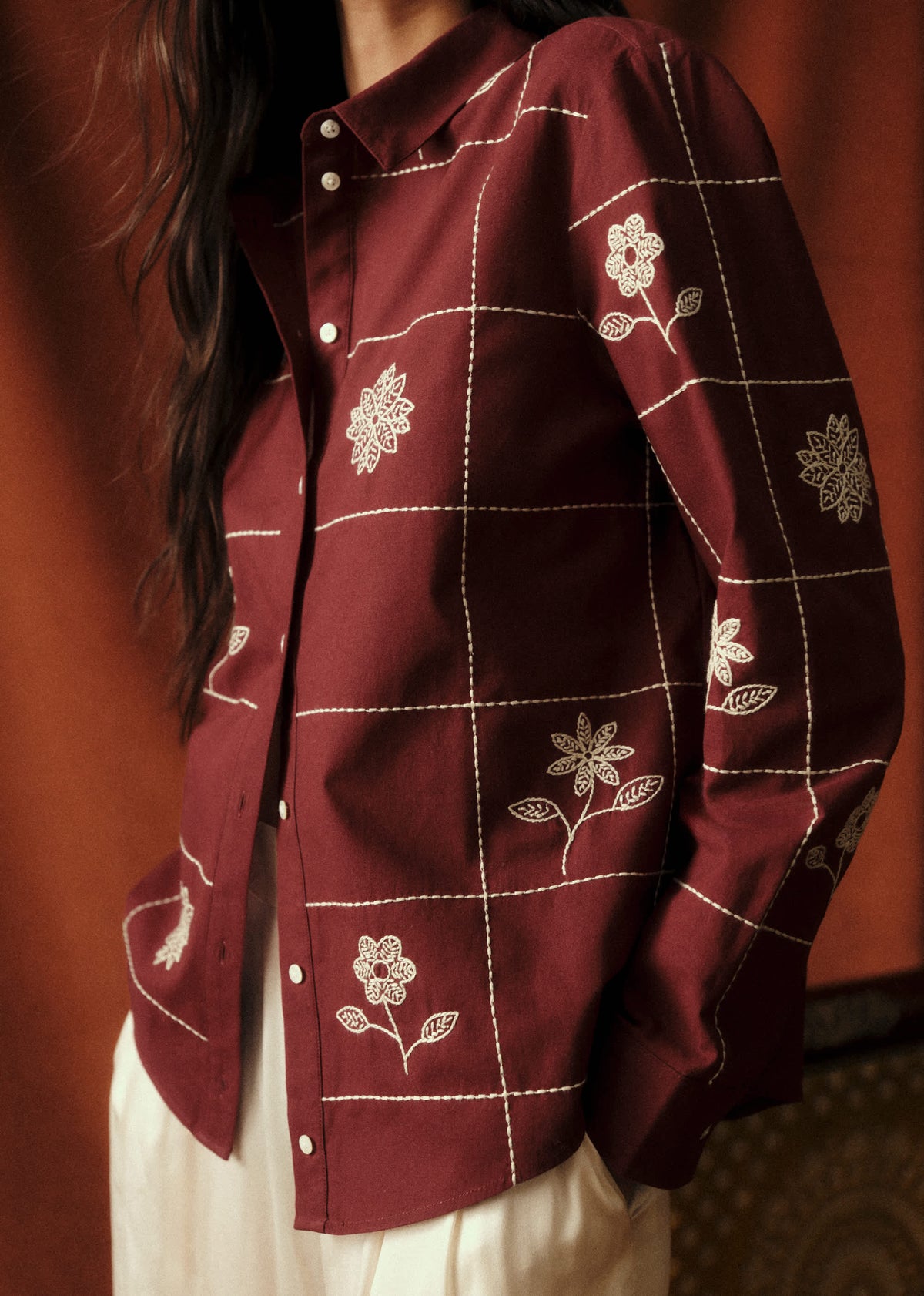 Chemise Tom - Sézane x Baziszt - Bouquet Fond Bordeaux