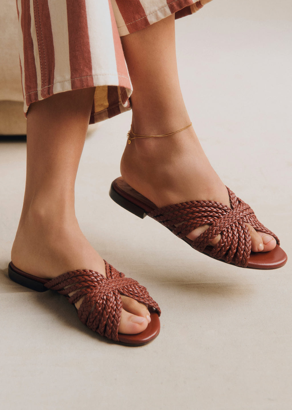 Mules Low Paola - Acajou Lisse Tressé