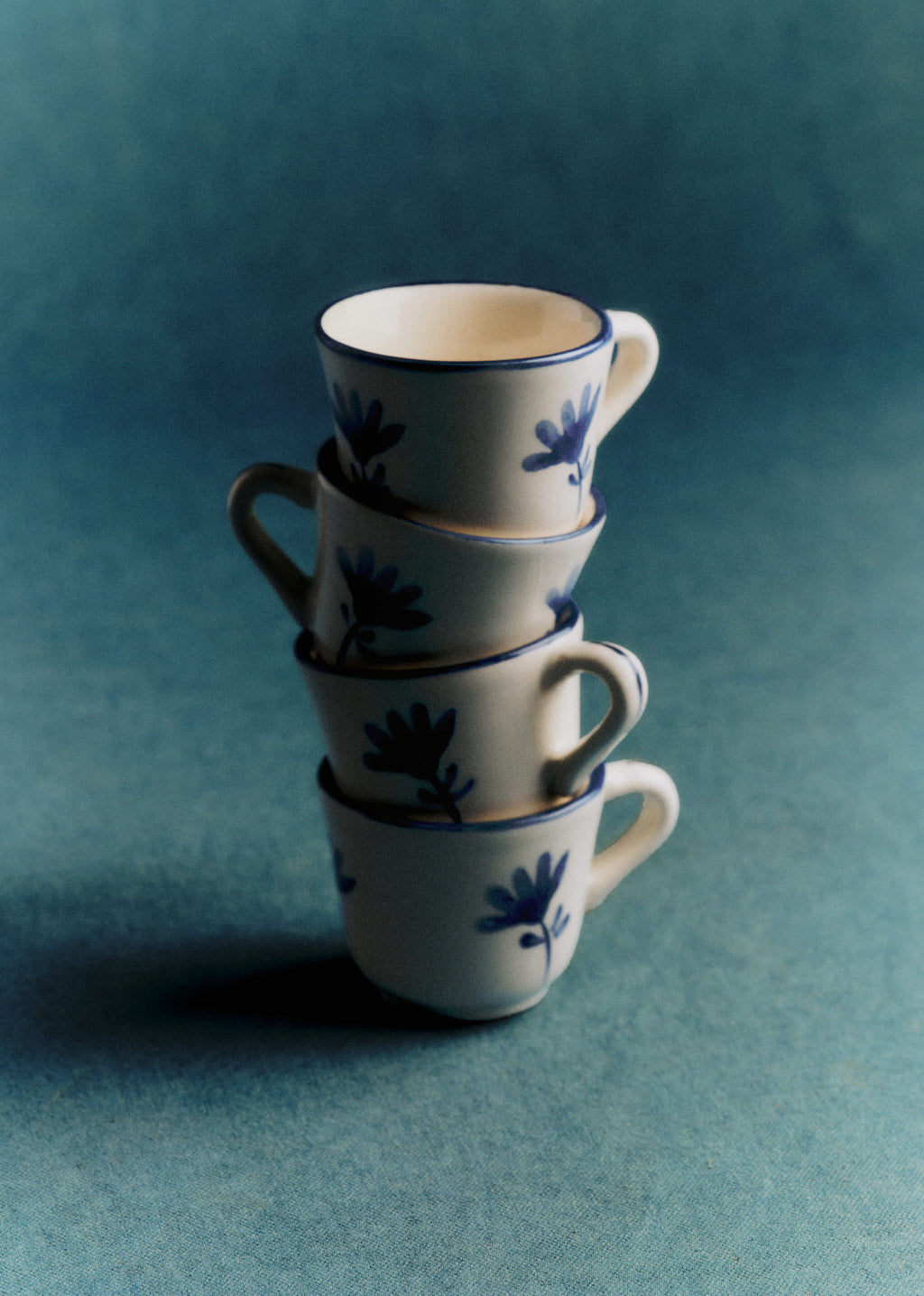 Coffret de 4 tasses expresso - Petite Fleur - Bleu Orage