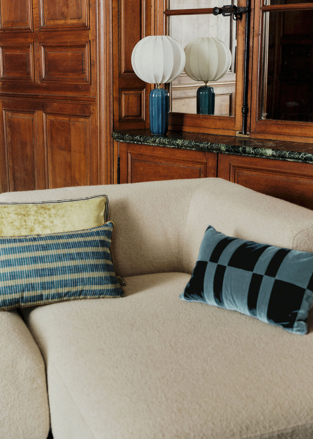 Coussin Velours Patchwork - Petit modèle - Bleu et Marine