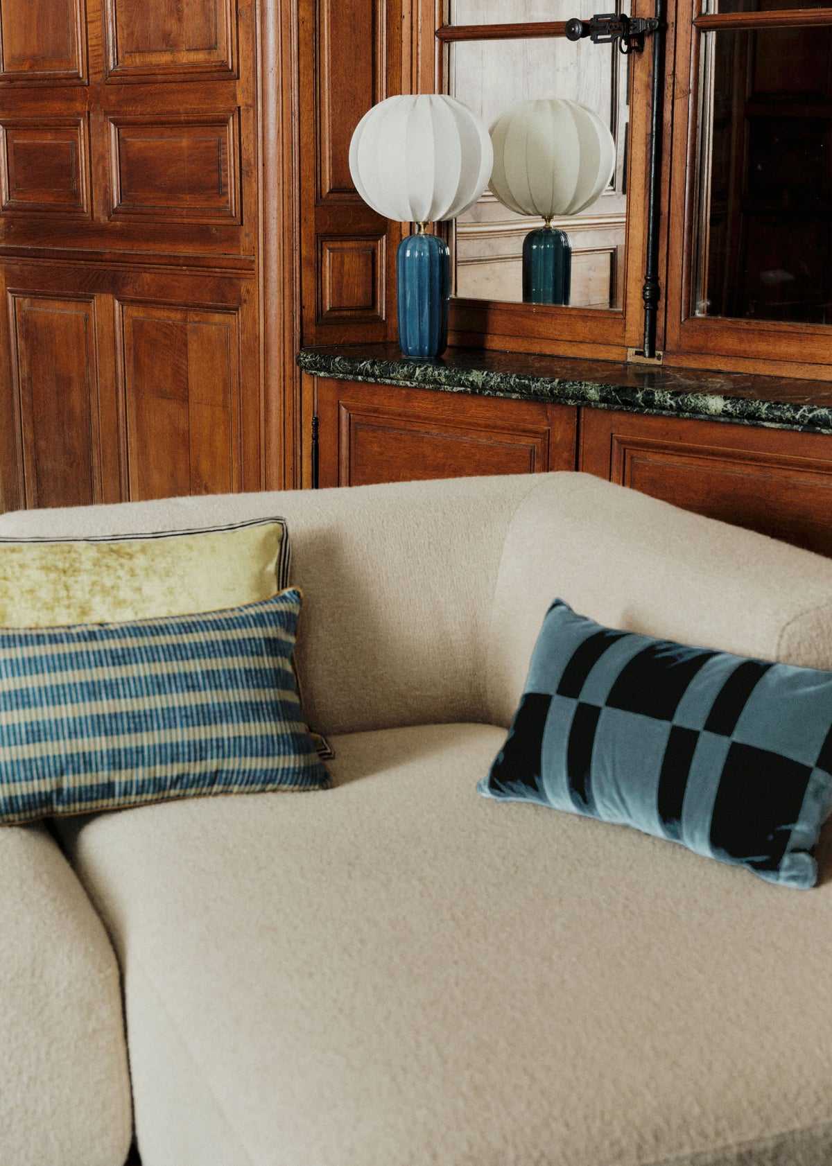 Coussin Velours Patchwork - Petit modèle - Bleu et Marine