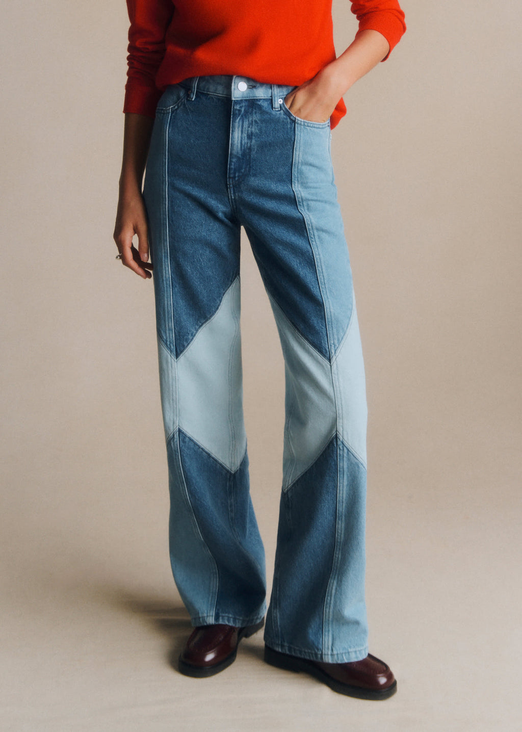 Pantalon Le Wide Leg - Patchwork Denim Bleu Clair