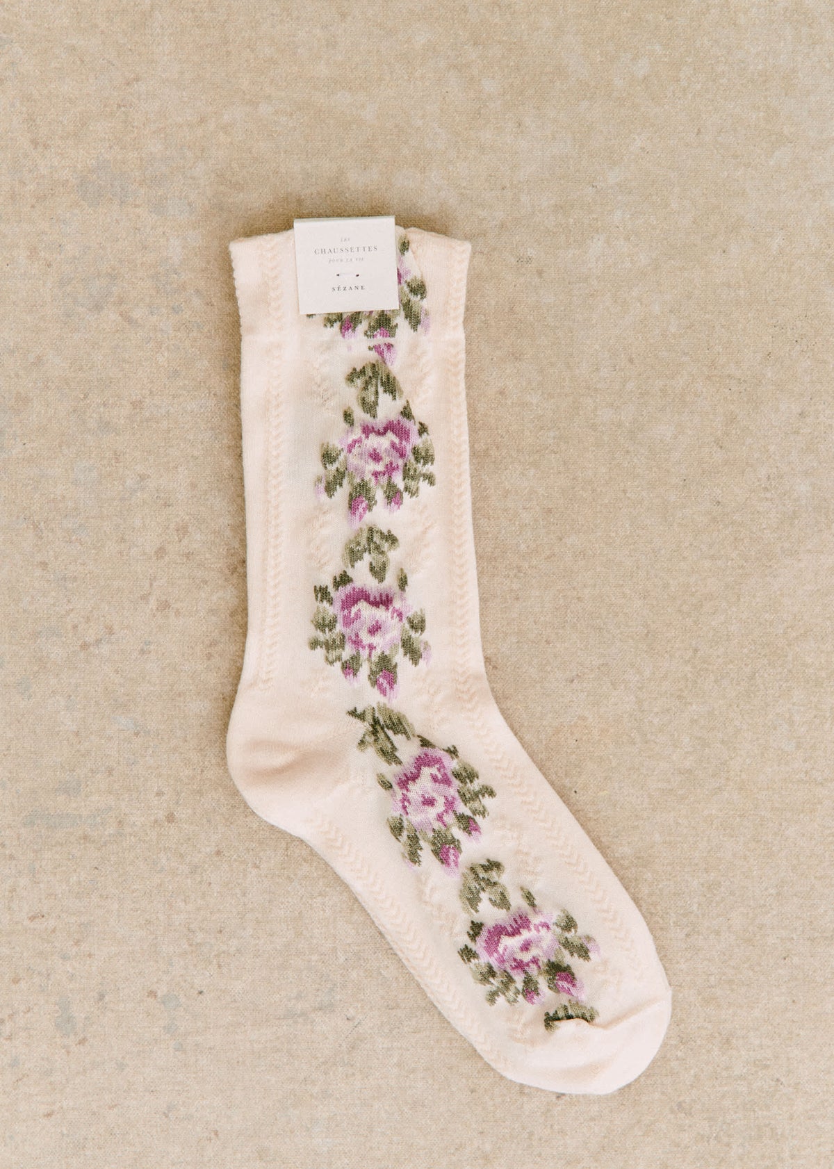 Chaussettes Diana - Fleurs Vintage Ecru