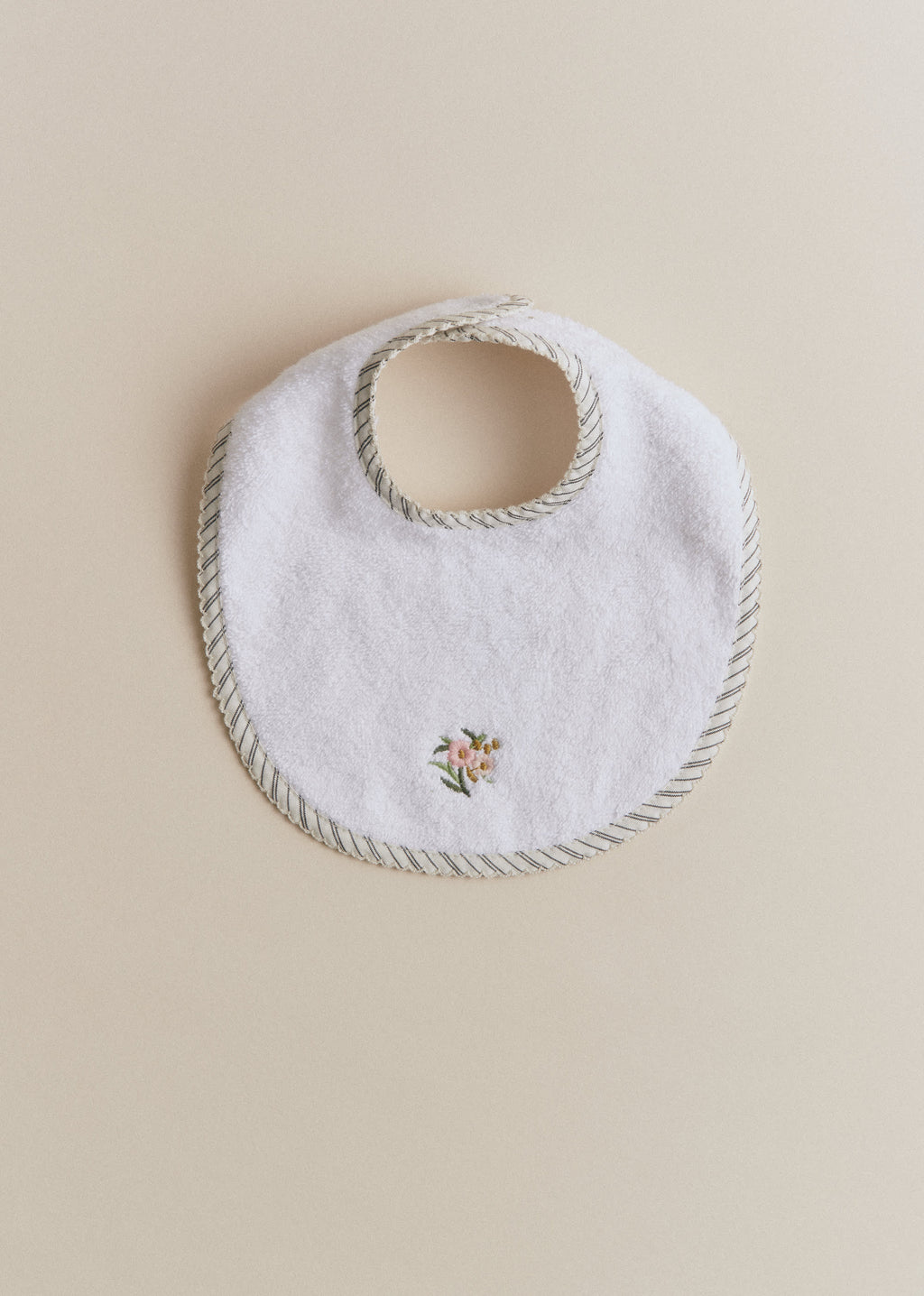 Bavoir Naissance - Rayures Broderie Fleurs
