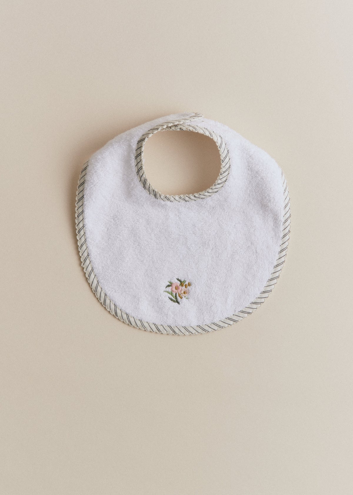 Bavoir Naissance - Rayures Broderie Fleurs