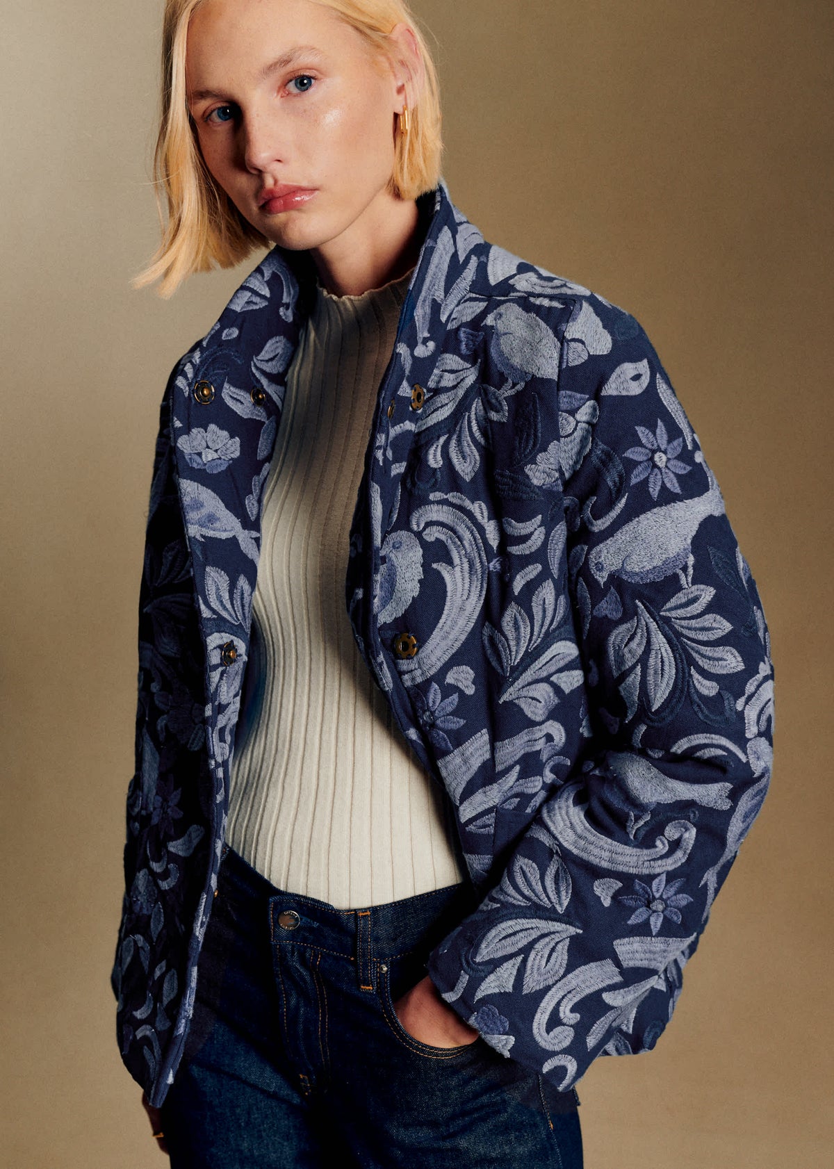 Veste Kalvin - Sézane x Antoinette Poisson - Bleu Denim Brodé