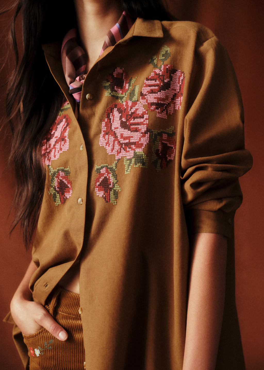 Chemise Jeanette - Sézane x Baziszt - Fleurs Multico Fond Café