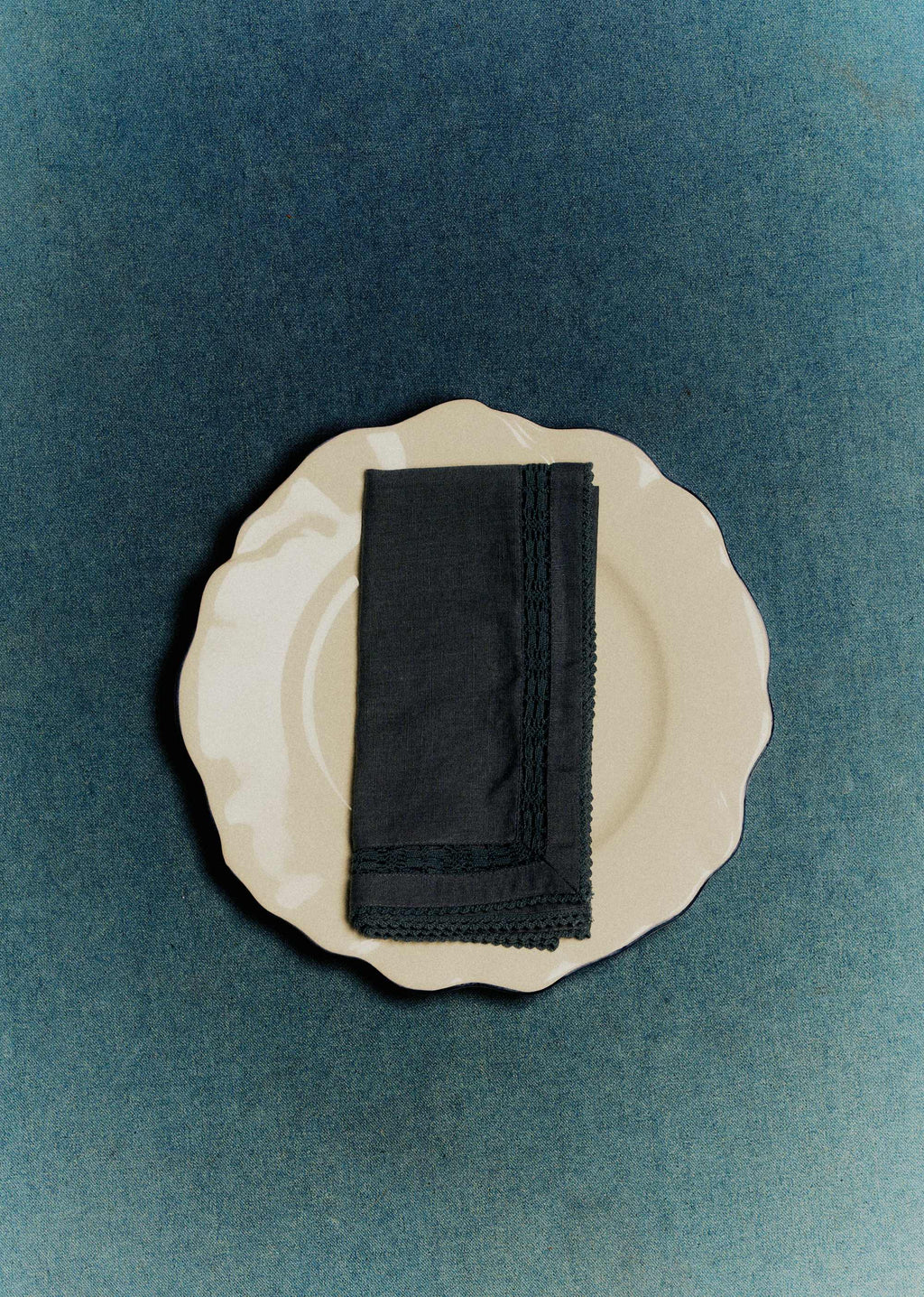 Set de 2 serviettes brodées - Bleu uni