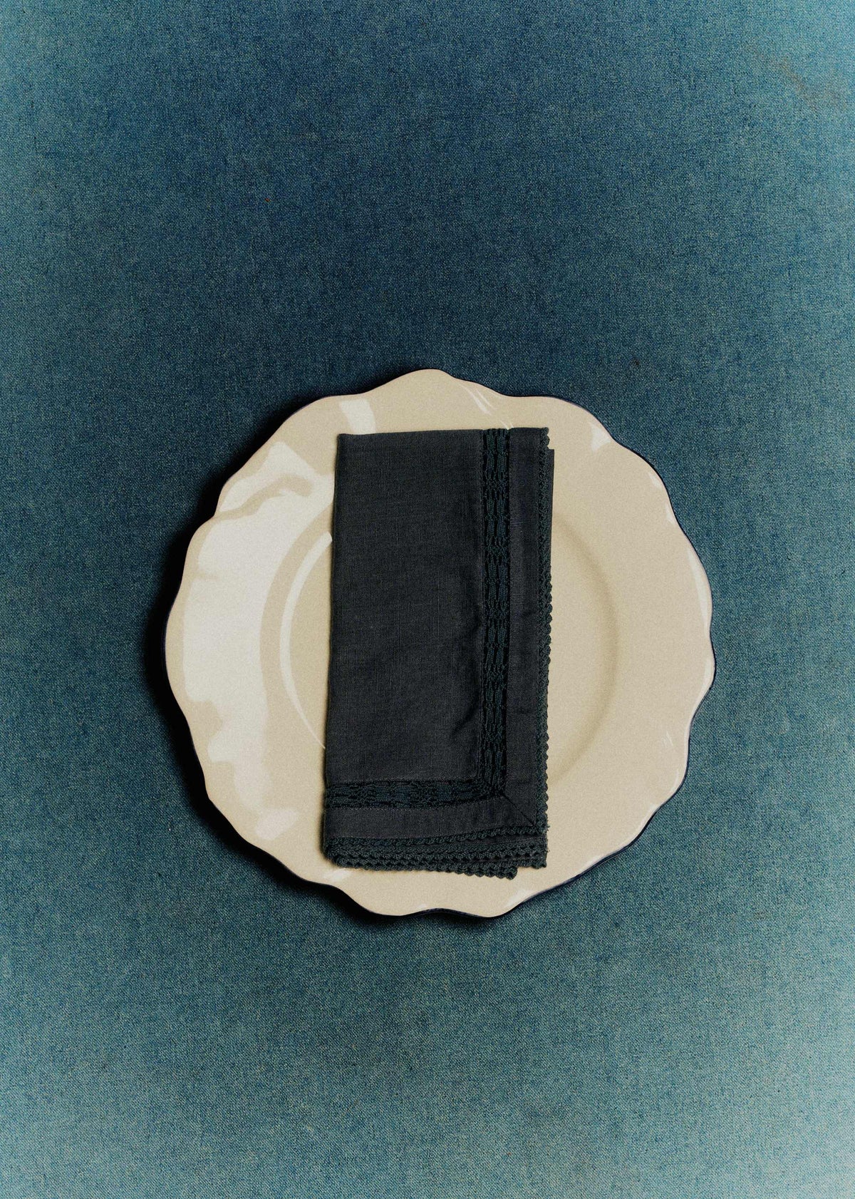 Set de 2 serviettes brodées - Bleu uni