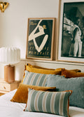 Coussin Tissé Rayures - Grand modèle - Bleu et Café