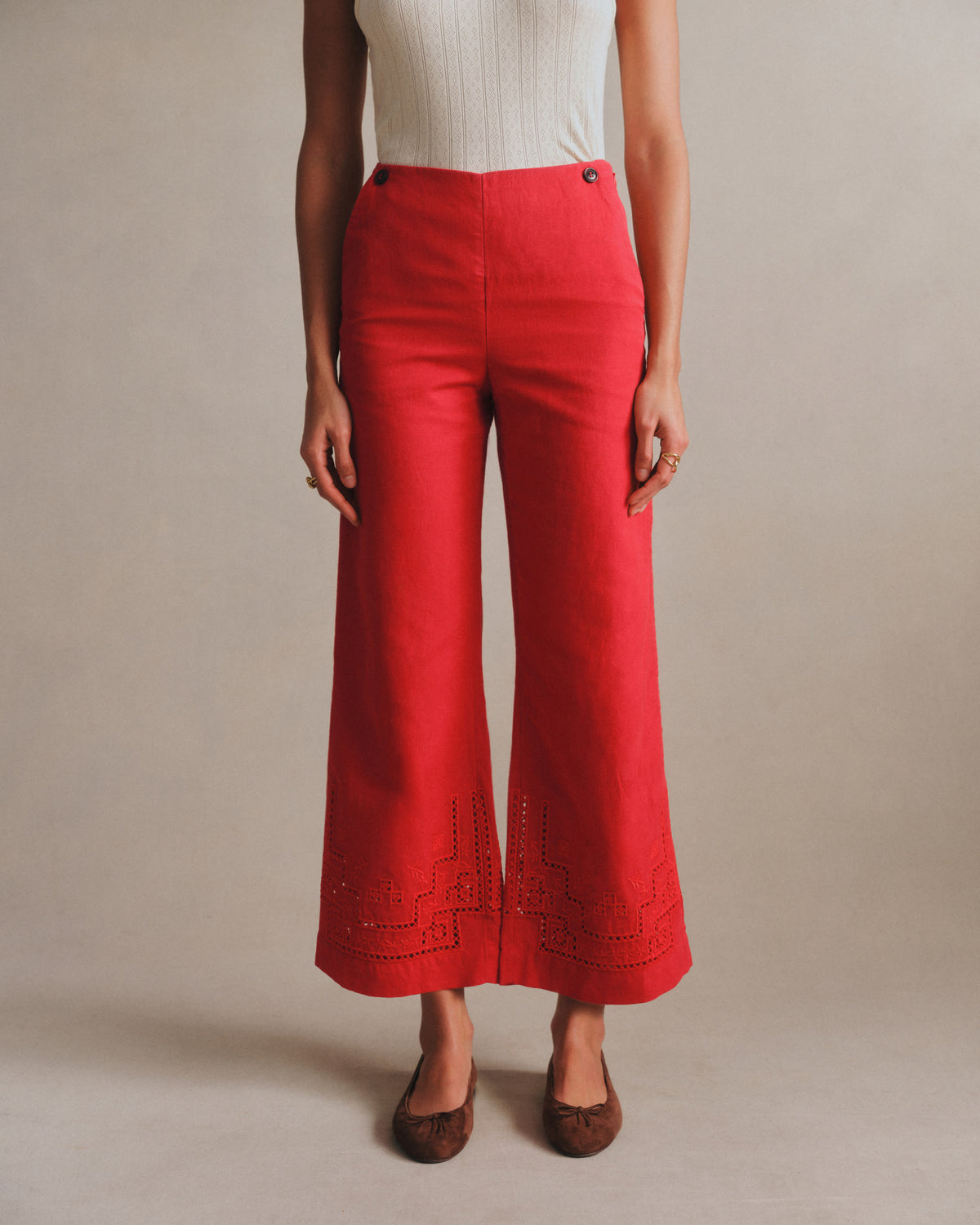 Pantalon Gilles - Broderie Placée Rouge