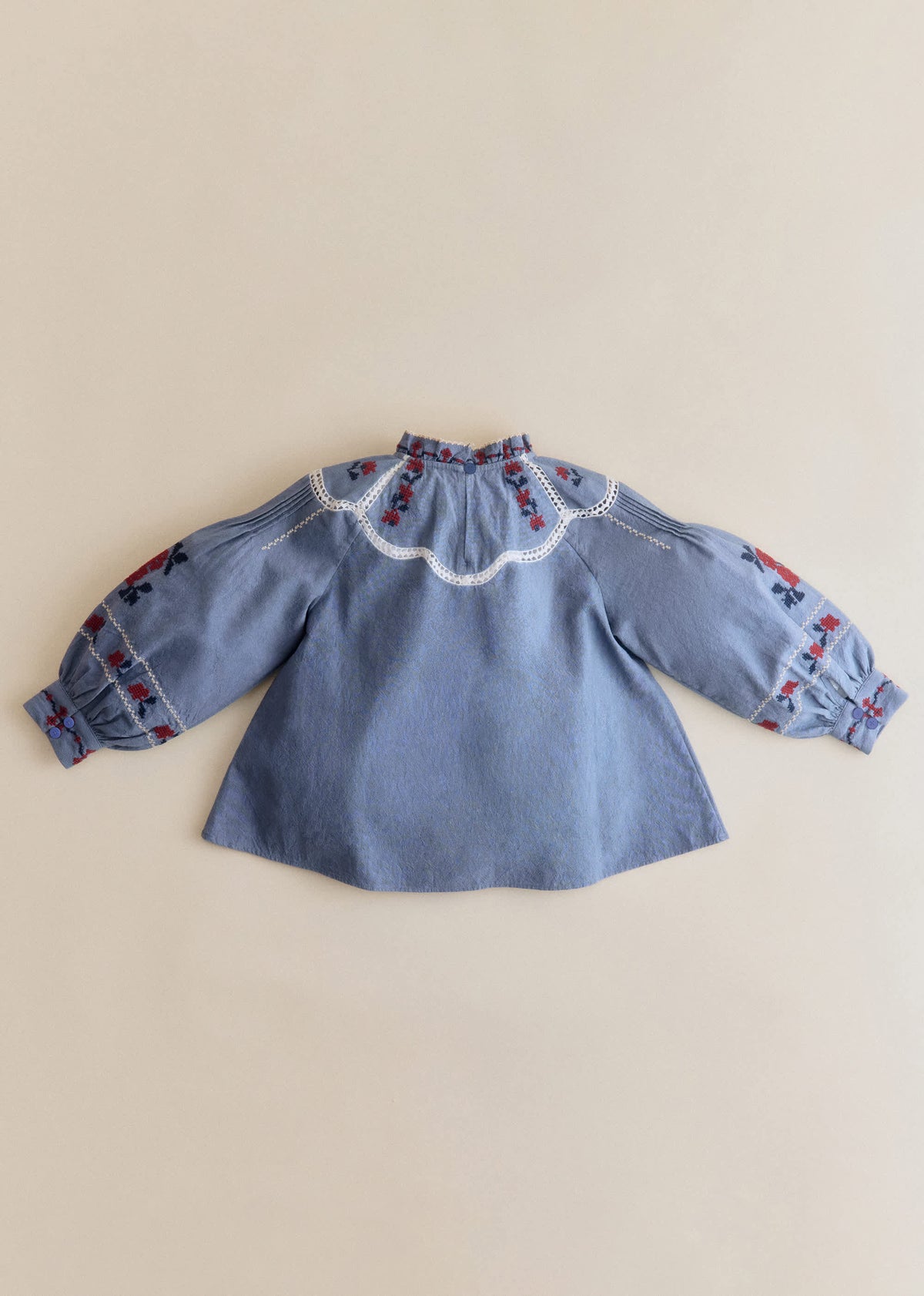 Blouse Eugenia - Sézane x SEA NY - Broderie Contrastée Brique Fond Marine - Création Solidaire