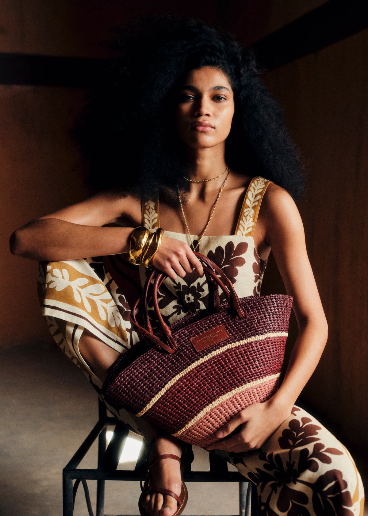Panier Justine - Raphia Rose Multi