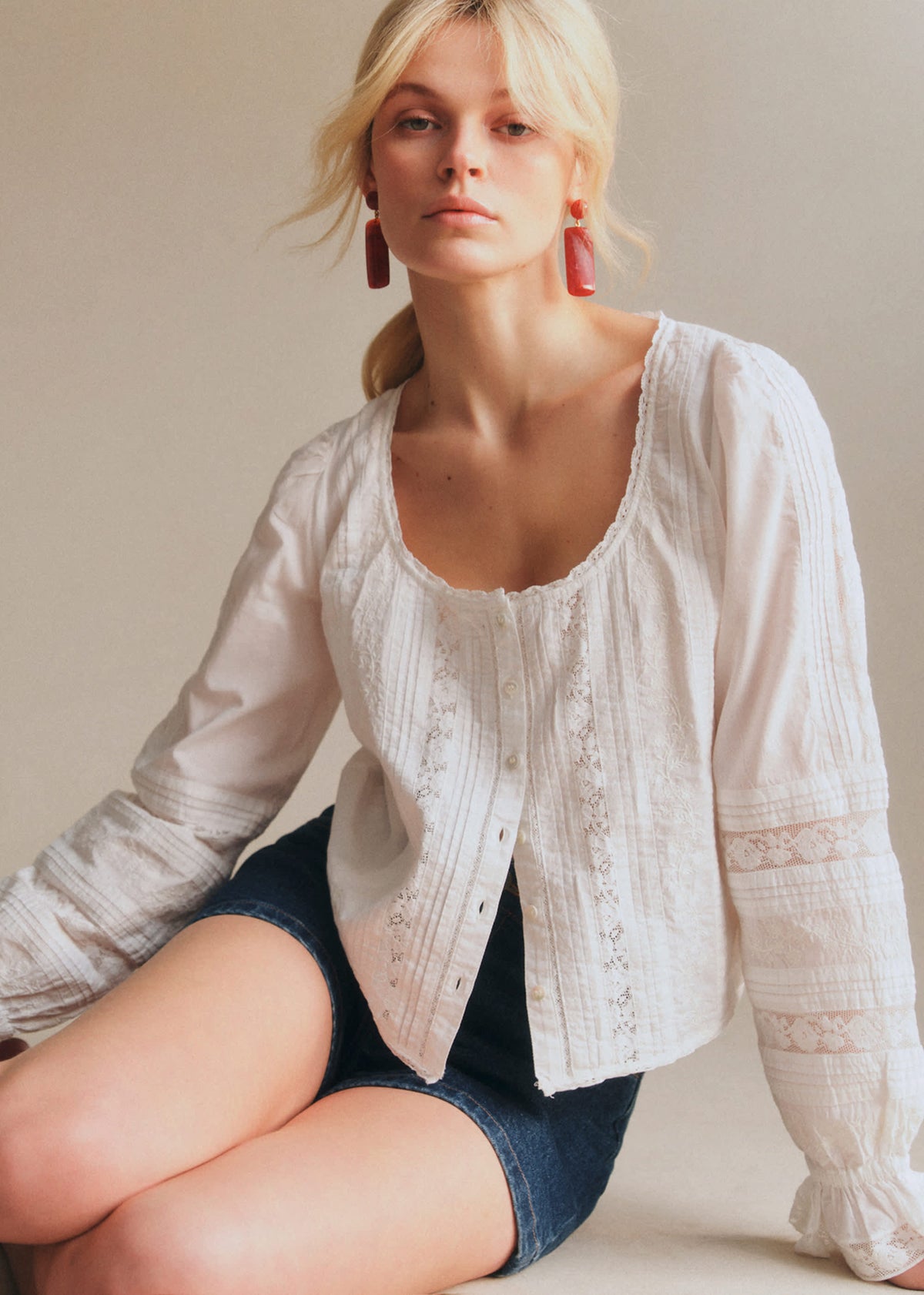 Chemise Tinia - Broderie Unie Ecru