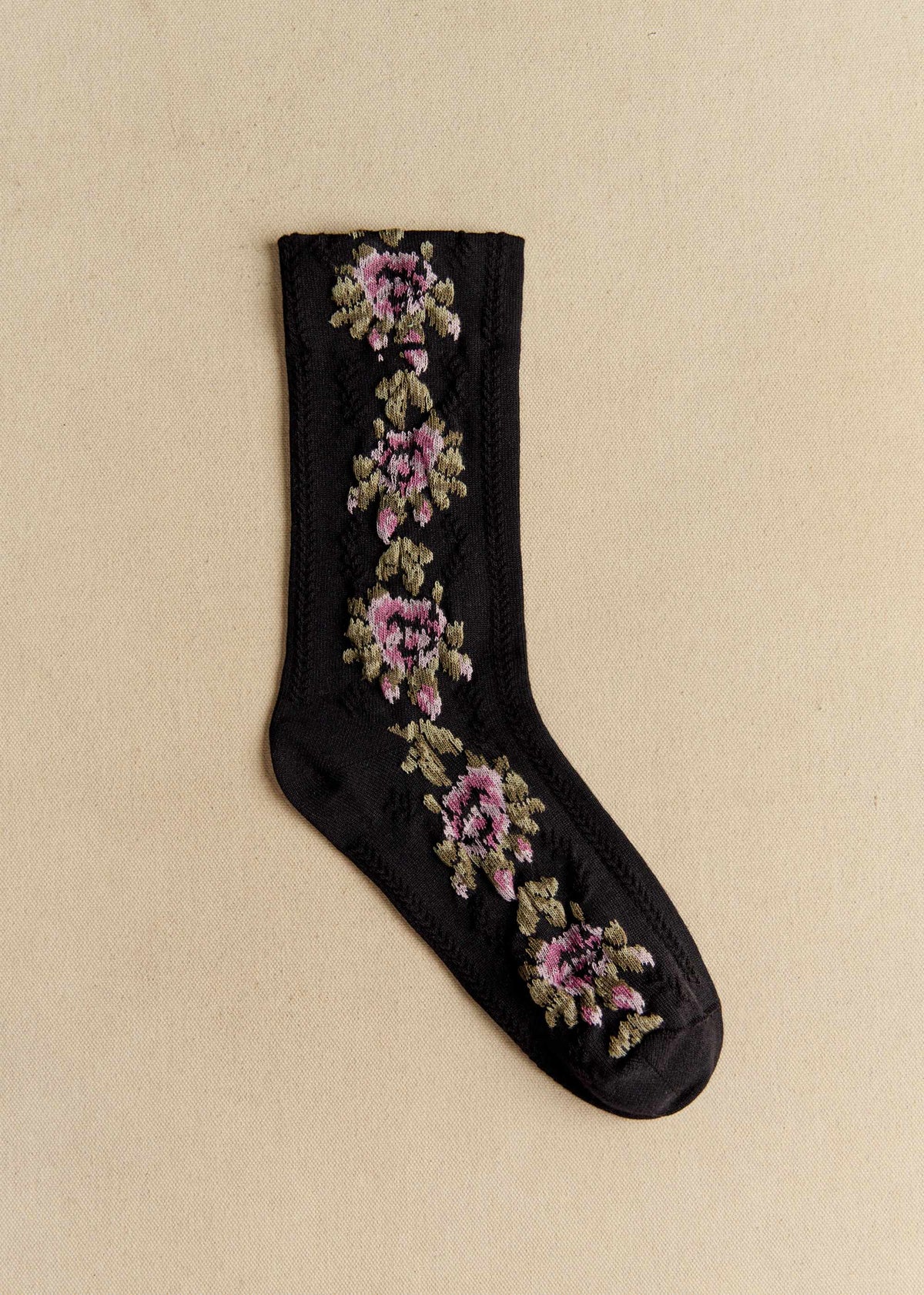 Chaussettes Diana - Fleurs Vintage Noir