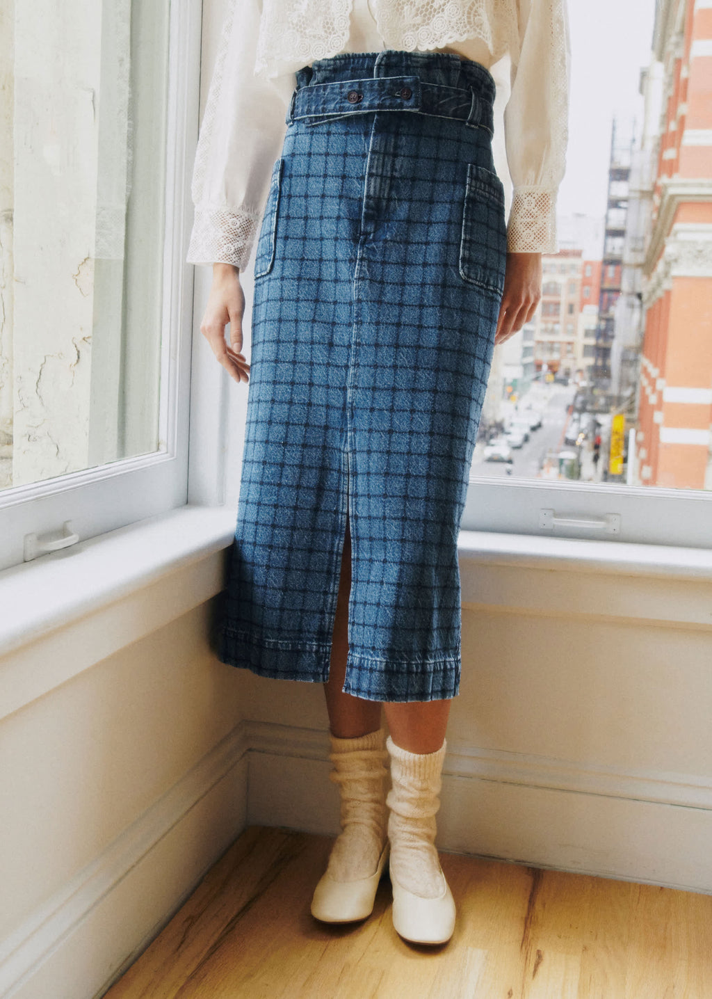 Jupe Pylla - Sézane x SEA NY - Broderie Marine Fond Denim