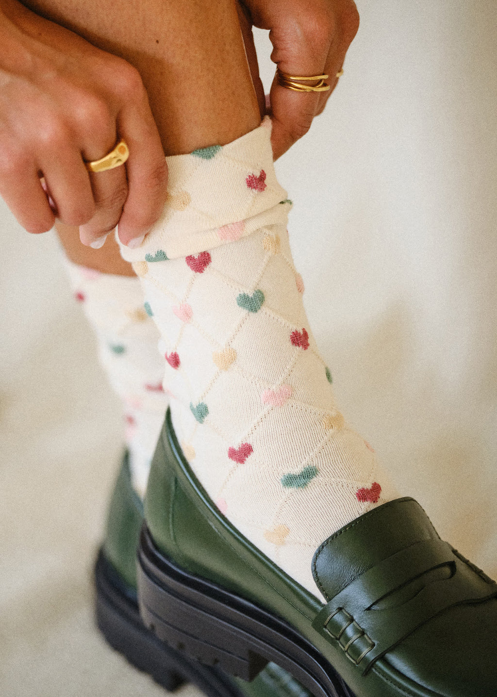 Chaussettes Eva - Ecru / Coeurs Multico