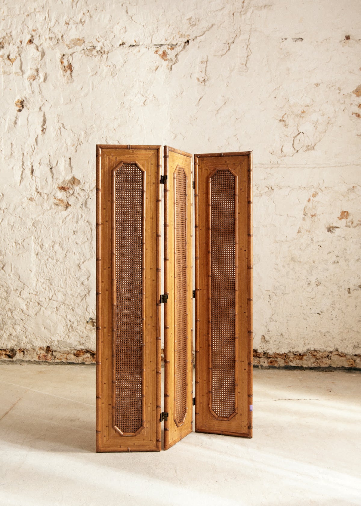 Paravent en bambou et cannage vintage - Bambou et cannage