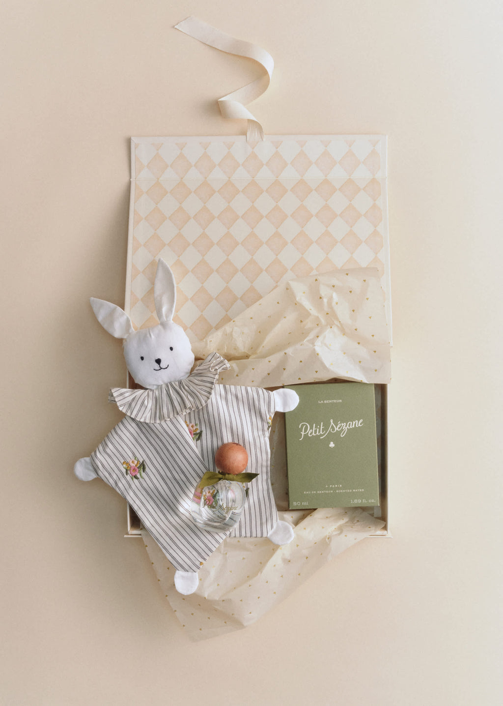 Peluche Doudou - Rayures Broderies Fleurs