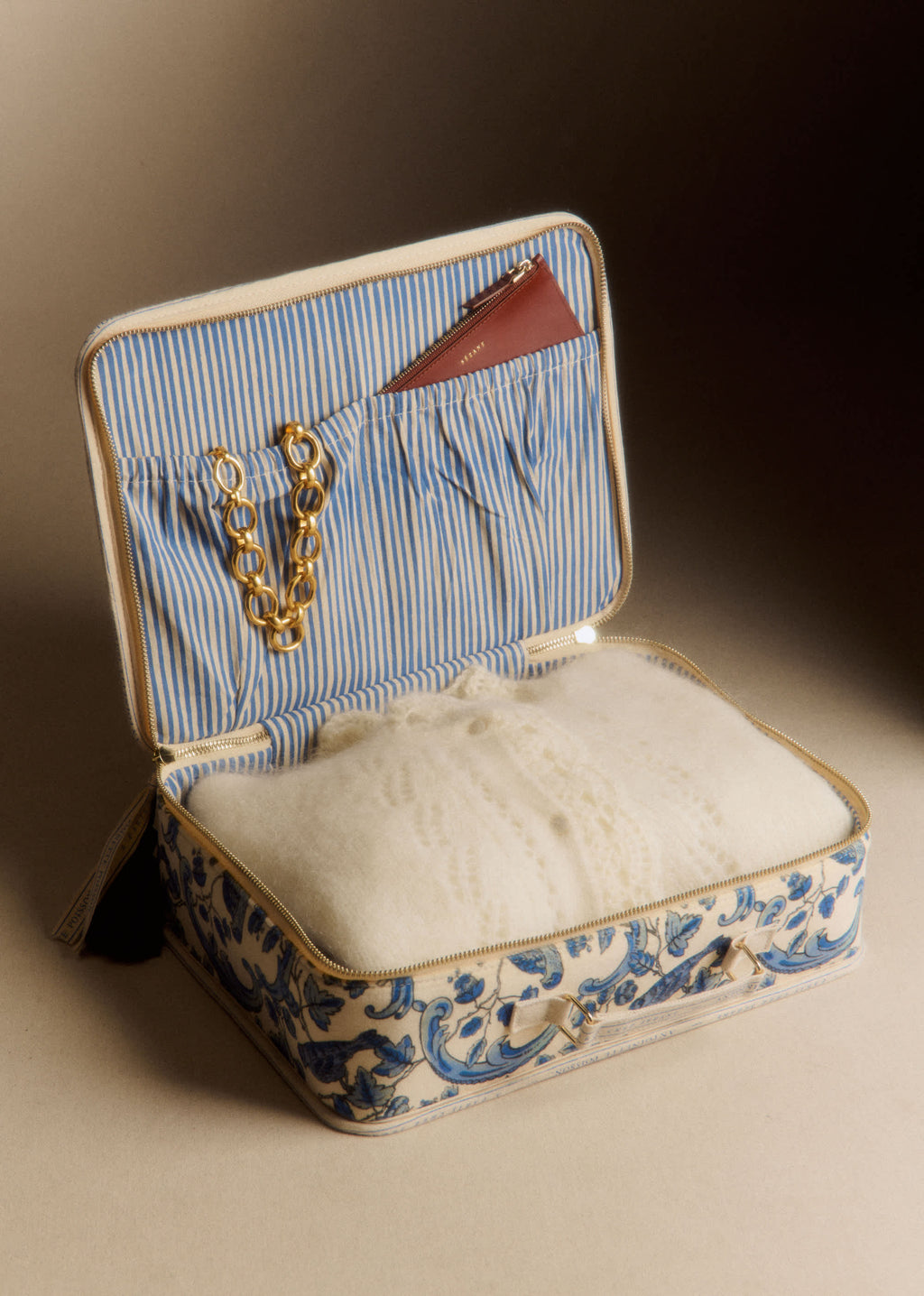 Moyenne valisette - Sézane x Antoinette Poisson - Imprimé Oiseaux Bleus