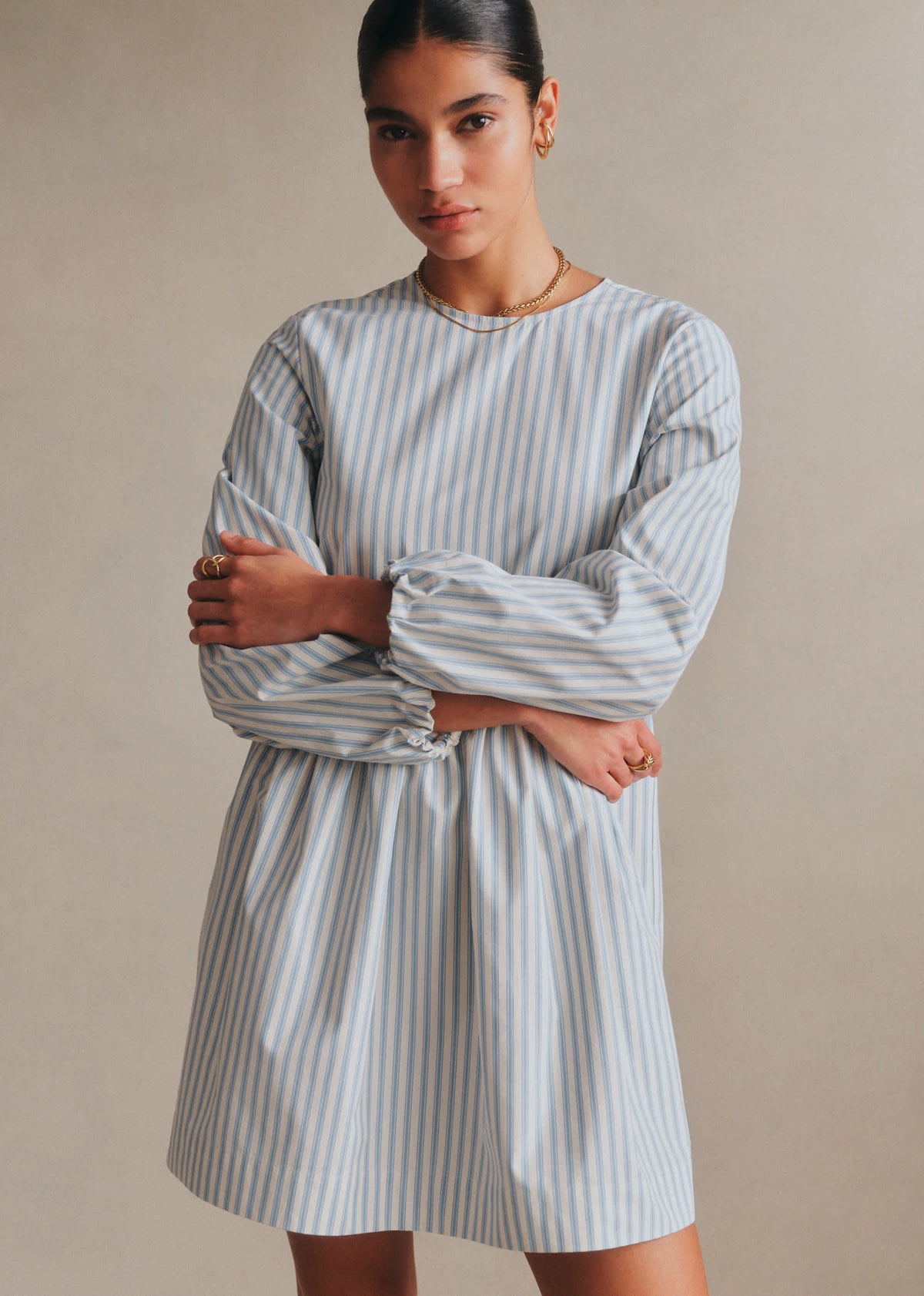 Robe Zelie - Rayures Bleu Ciel et Écru