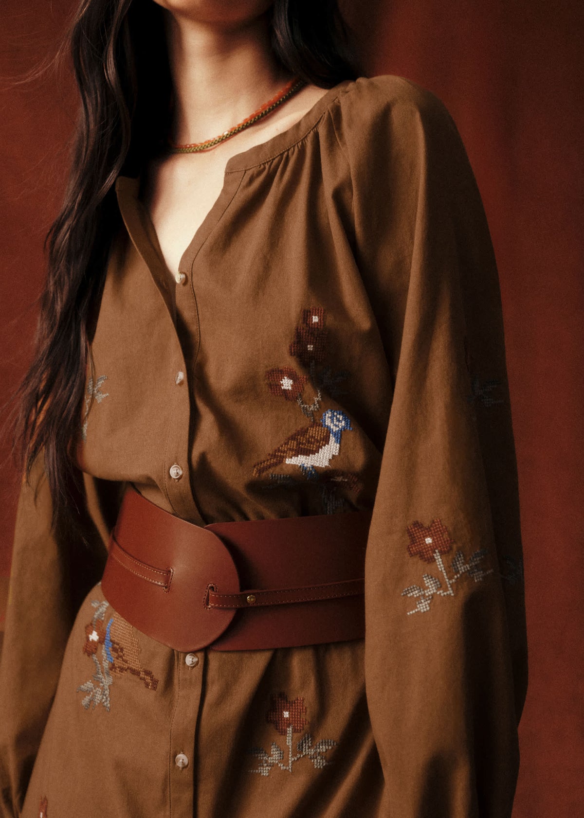 Robe Anyna - Sézane x Baziszt - Fleurs Multico Fond Café