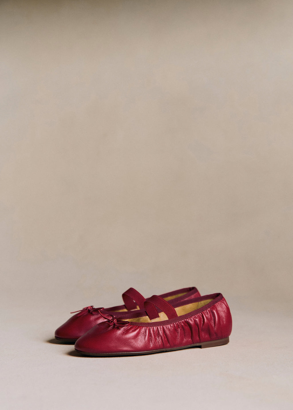 Ballerines Low Amélie - Cerise Lisse Plissé Élastique