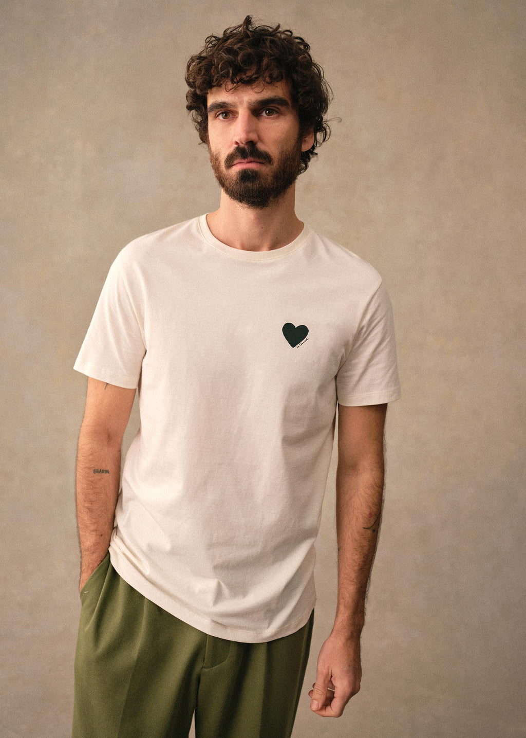 T-Shirt Coeur Chamade - Écru / Vert