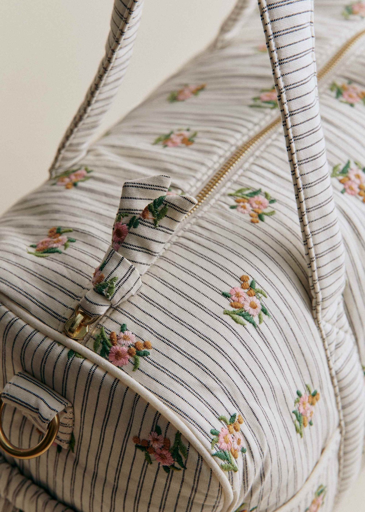 Sac à langer bowling - Rayures Broderie Fleurs
