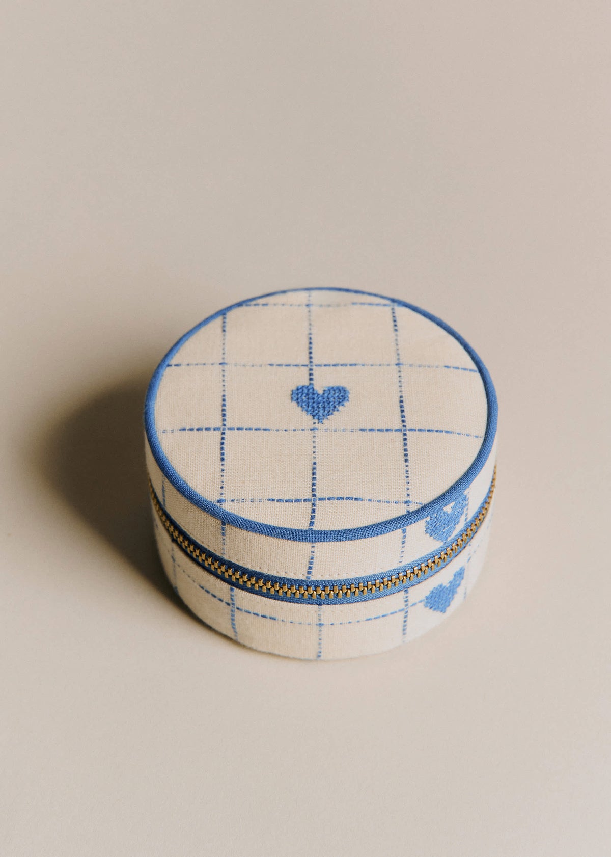 Écrin à bijoux - Broderie Coeurs Bleu Vintage
