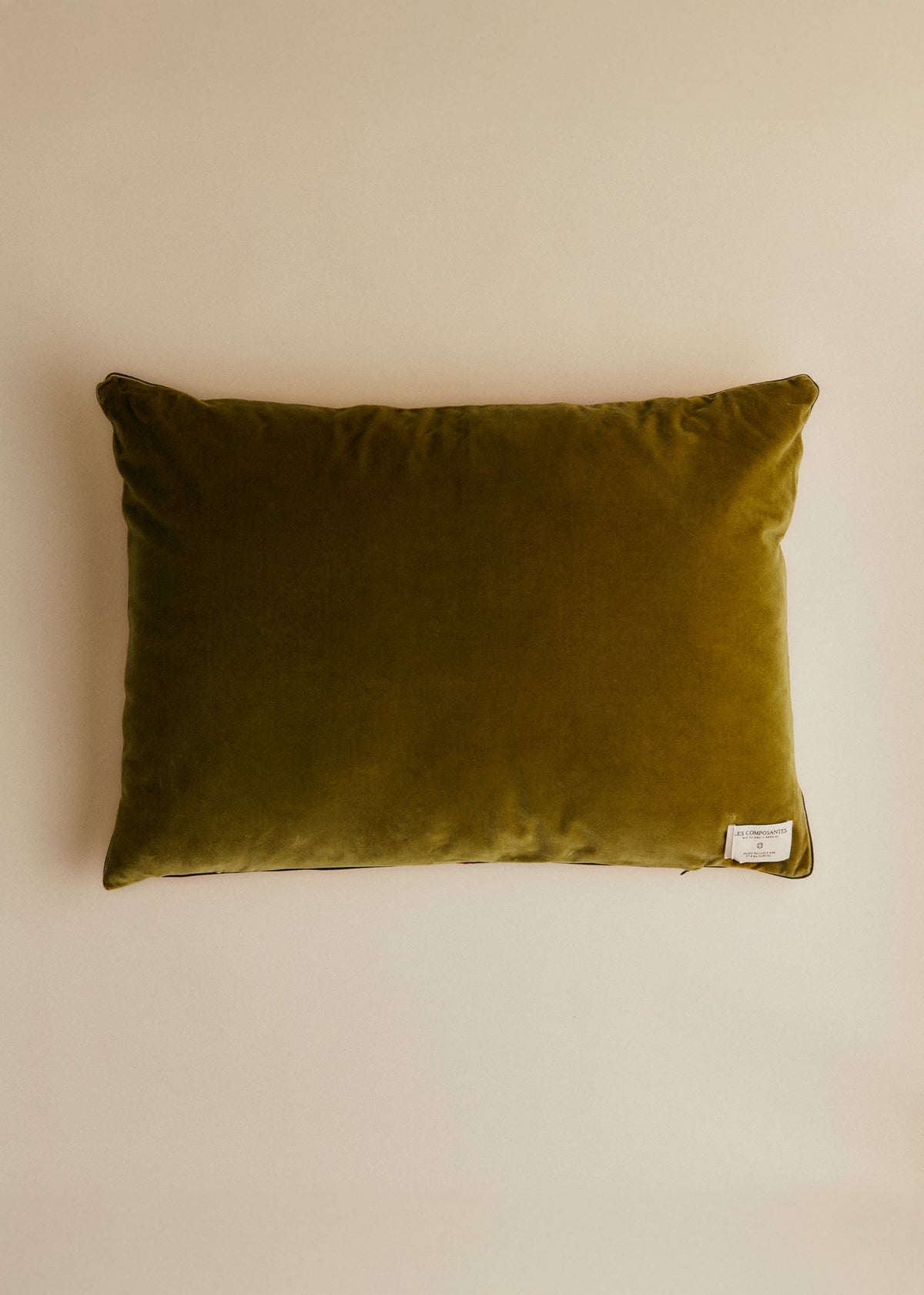 Coussin vintage velours vert - Très grand modèle - Imprimé Rosiers