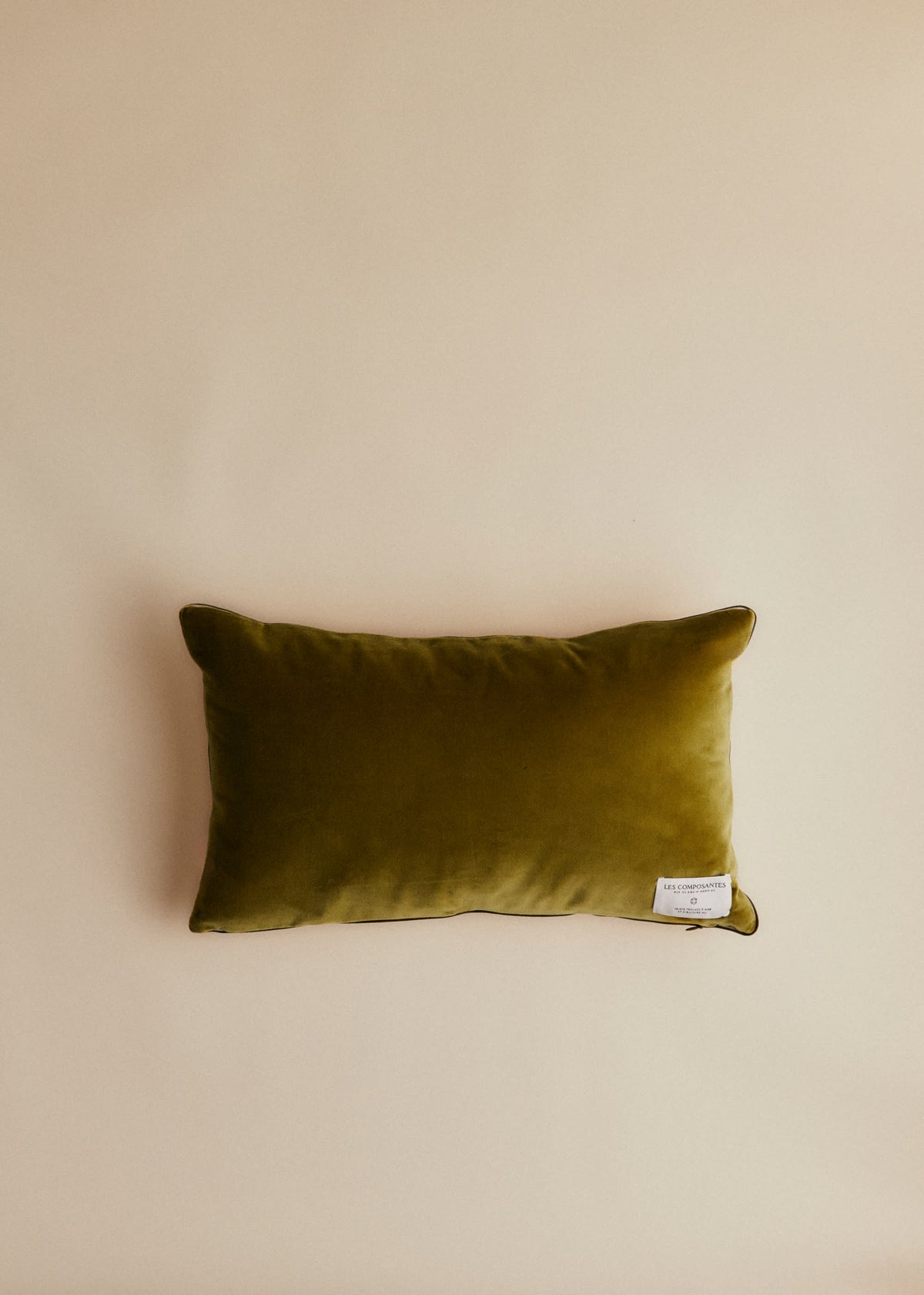 Coussin vintage velours vert - Petit modèle - Imprimé Fleurie Grenat