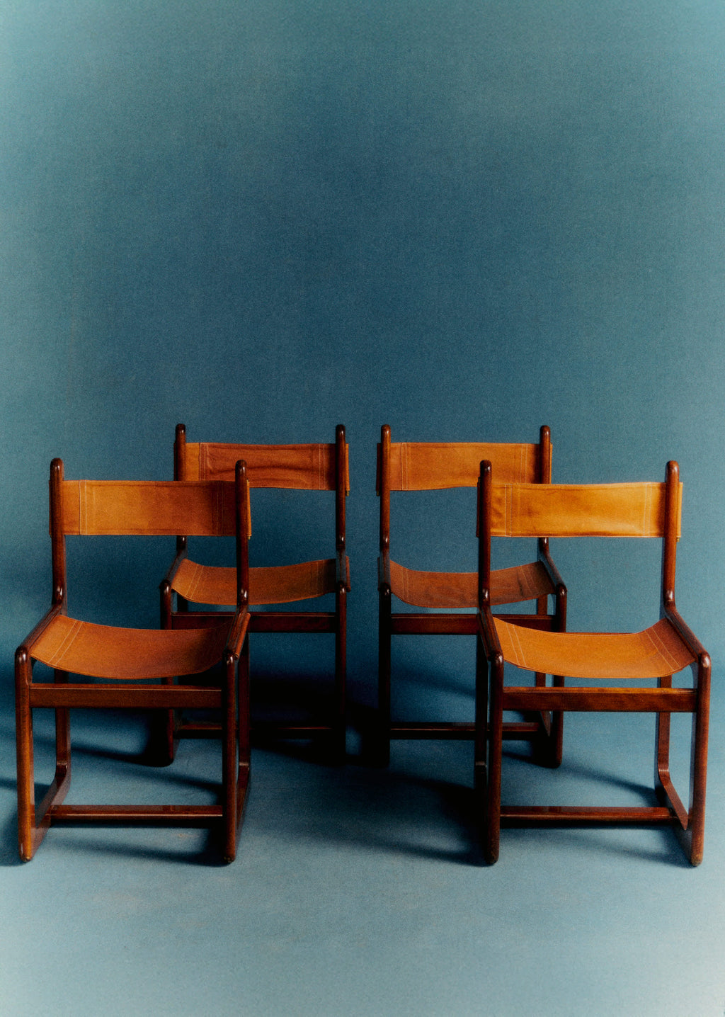 Lot de 4 chaises Gigi Radice années 60 - Cuir et Bois de Rose