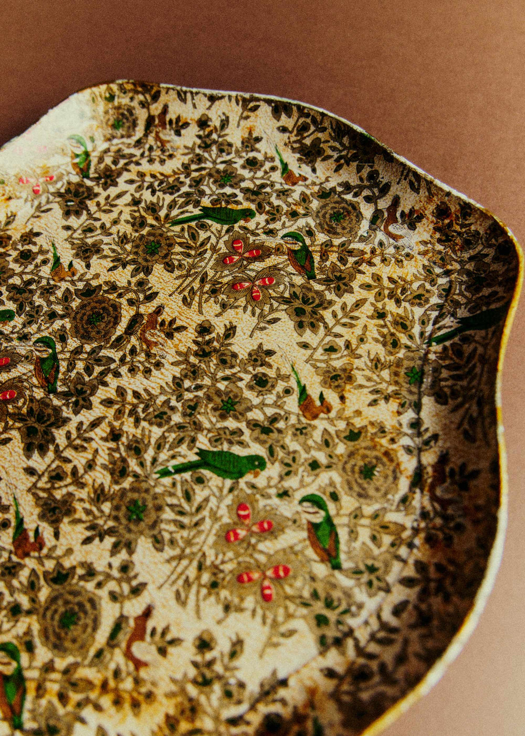 Petit plateau vintage motif floral et oiseaux - Fleurs et Oiseaux