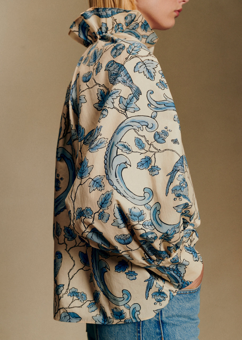 Blouse HILLIS - Sézane x Antoinette Poisson - Imprimé Oiseaux Bleus